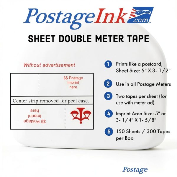 PostageInk.com Double Tape Sheet for Meters 150 Sheets 5x3.5" Labels-1