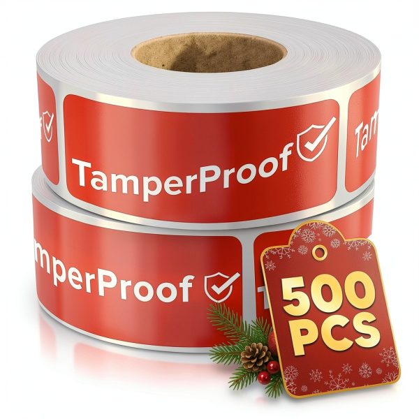 Tamper Proof Stickers 500-Pack 1x3 Red Reluen Strong Adhesive Labels-0